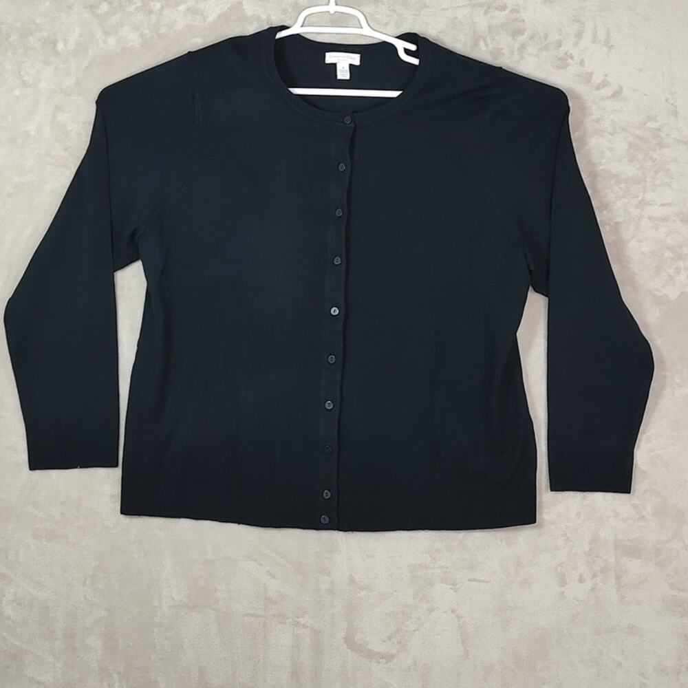 Charter Club Size 3X Black Crewneck Button Front Cardigan Sweater Rayon Nylon